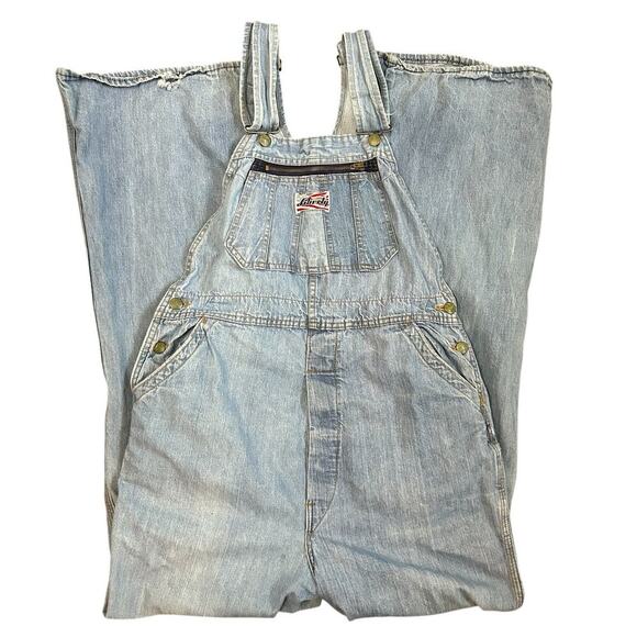 VTG Y2K Liberty Dungaree Bib Overalls Light Wash Distressed Farm Chore Size 33 L - Picture 1 of 14